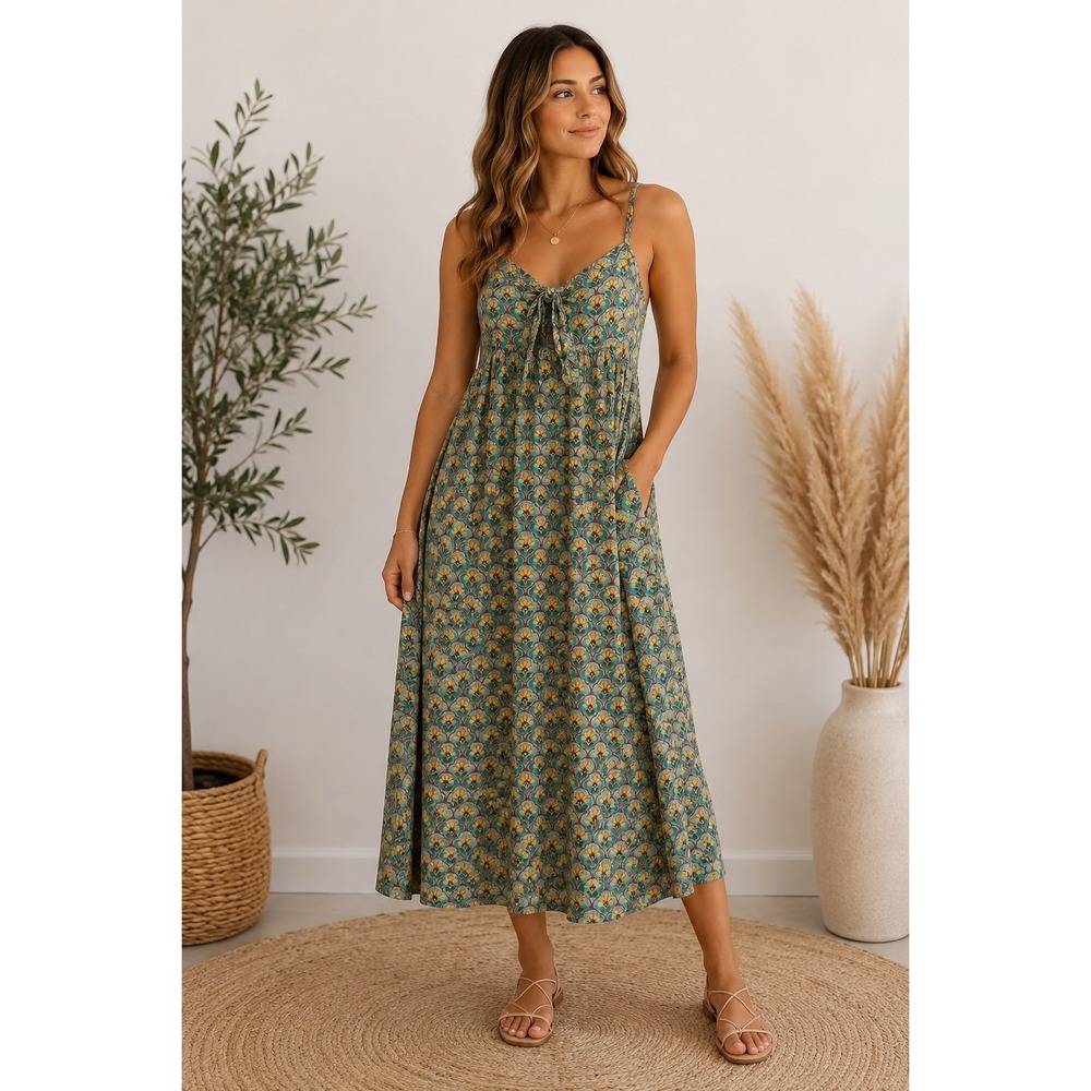 Natural Life XS Oversized Boho Maxi Dress Pockets Floral Print Sleeveless...